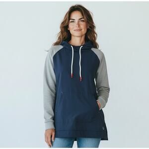 NWT Calme by Johnny Was Women's Oversized Hoodie Pullover Navy Size XS MSRP $178